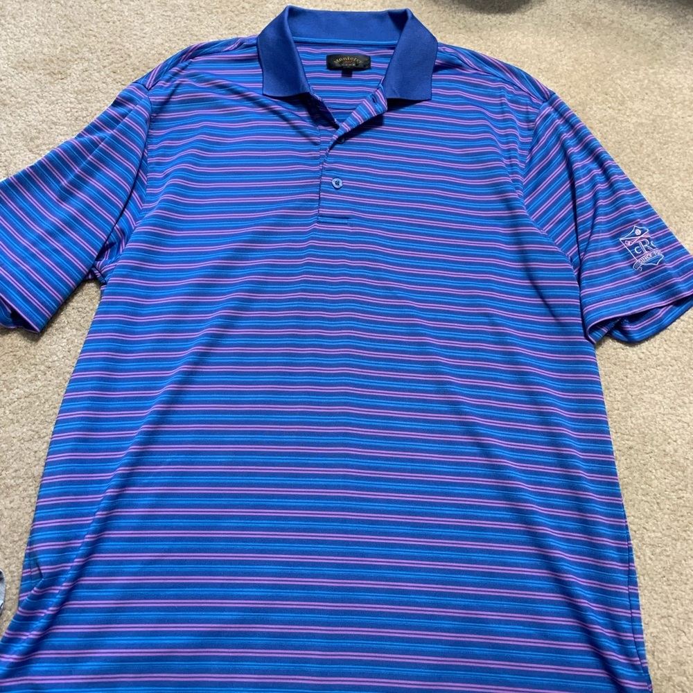 Mens Large Polo Blue Striped Polo